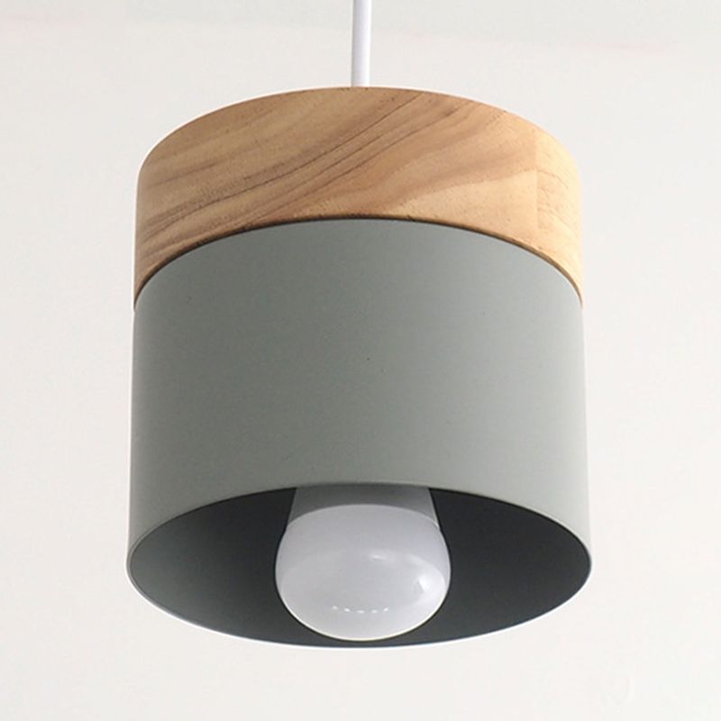 Moderni minimalisti in legno top a sospensione macaron in metallo a 1 luce a pendente illuminazione