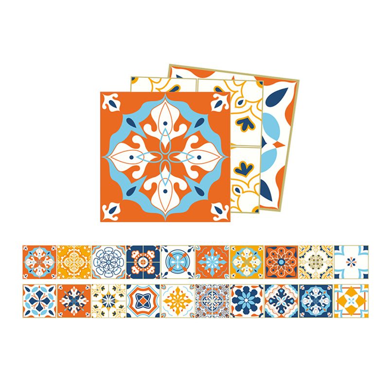 Boho Faux Tile Wallpaper Panel Set Orange-Blue Peel and Stick Wall Art for Bathroom