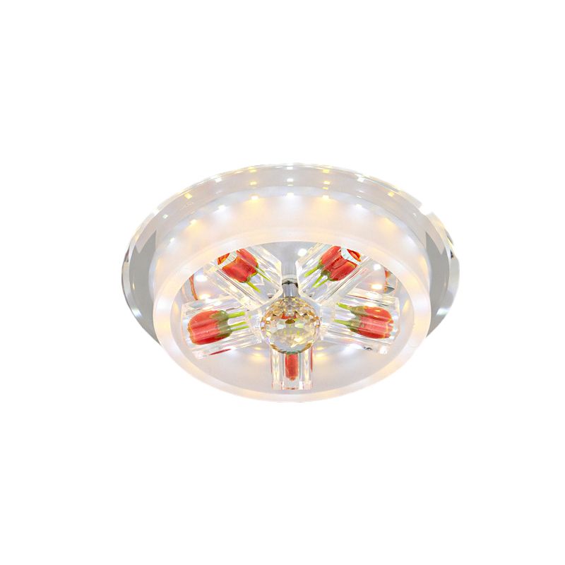 Verre givré LED encastré lumière moderne rouge Rose gâteau salon plafonnier avec abat-jour en cristal