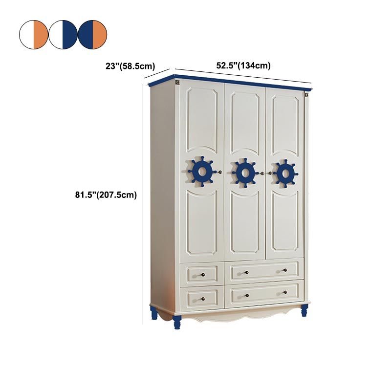 Coastal Style Wardrobe Armoire Rubber Wood and Engineered Wood Wardrobe Cabinet