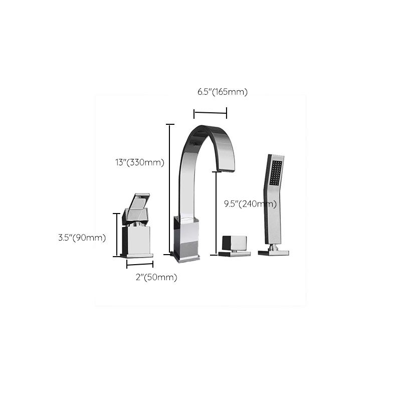 Contemporary Bathroom Faucet Deck Mounted Copper Low Arc Roman Tub Faucet Trim