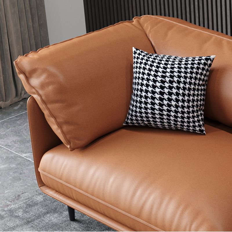 Faux Leather 72"High Wooden Tuxedo Arm Sewn Pillow Back Sofa, Living Room