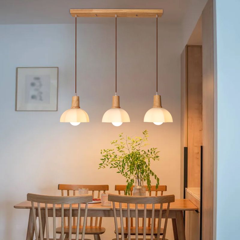 Bowl Shade Dining Room Pendent lampe blanc Verre nordique Style suspendu luminaire en bois