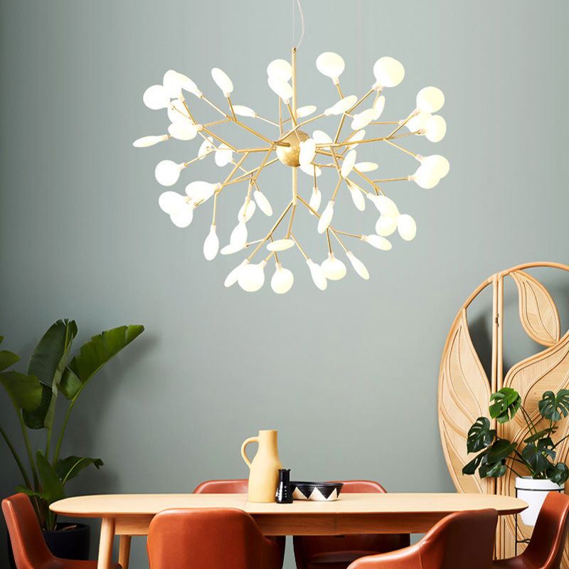 Modern Metal Suspended Lamp Fireflies Style Chandelier Lamp in Gold for Sitting Room