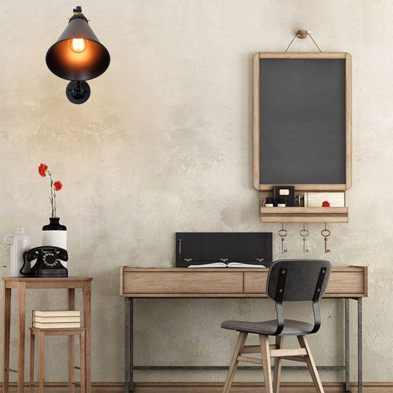Industrial Rope Wall Sconce Cone Shape Wall Light with Metal Shade for Living Room
