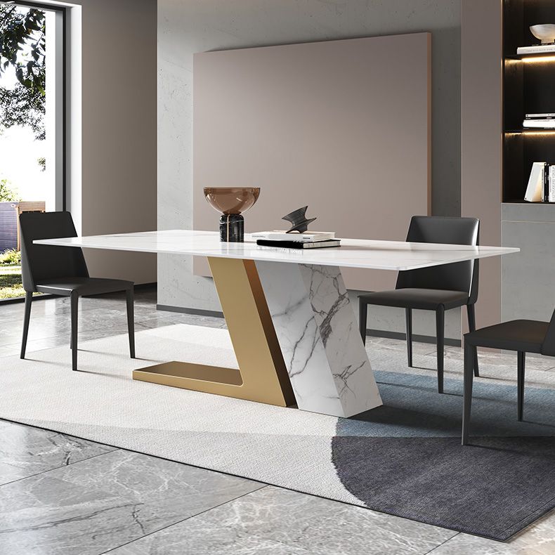 Glam Dining Rectangle Table Sintered Stone Table with Metal Legs for Home Use