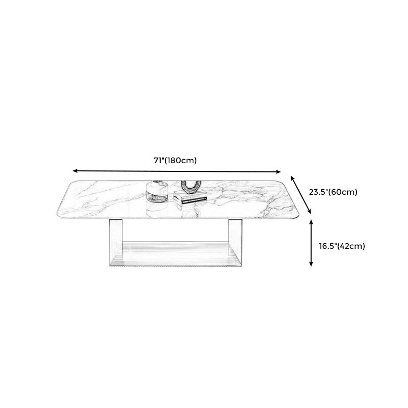 16.5"H Modern Sled Metal Base White Slate Square Top Coffee Table