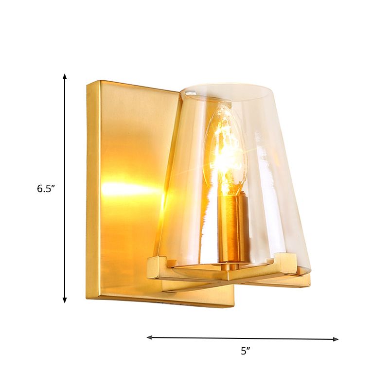 Modern Indoor Wall Sconce Conical Brass Glass Single Light Living Room Wall Mount Lamp