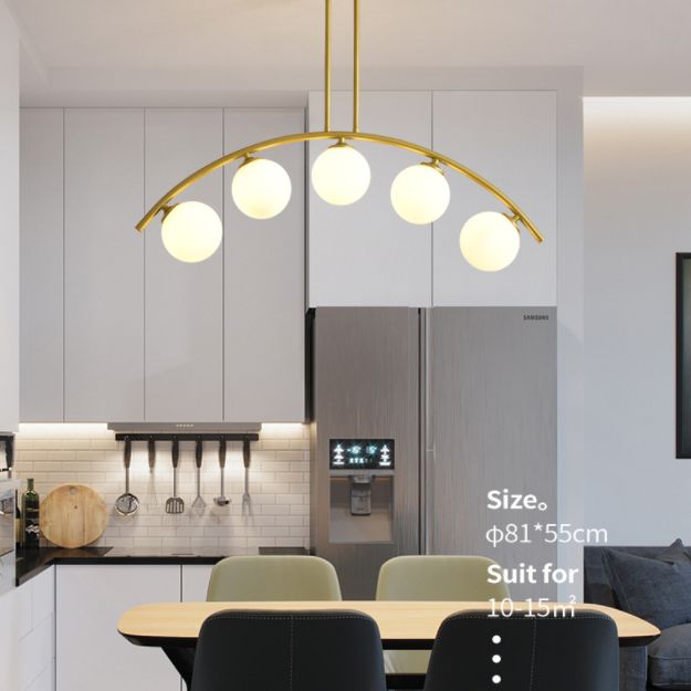 Mid-Century Modern Gold Metal Island Pendant Lighting Spherical Glass Island Ceiling Light for Dining Table