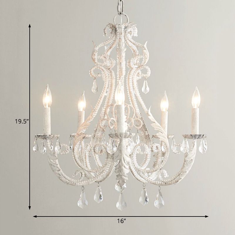 Grey/White Spur Chandelier Modern 5/6 Heads Crystal Ceiling Pendant Light for Living Room