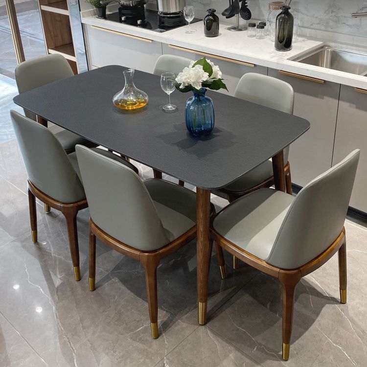 Contemporary Kitchen Dinner Table Rectangle Wood Base Dining Table