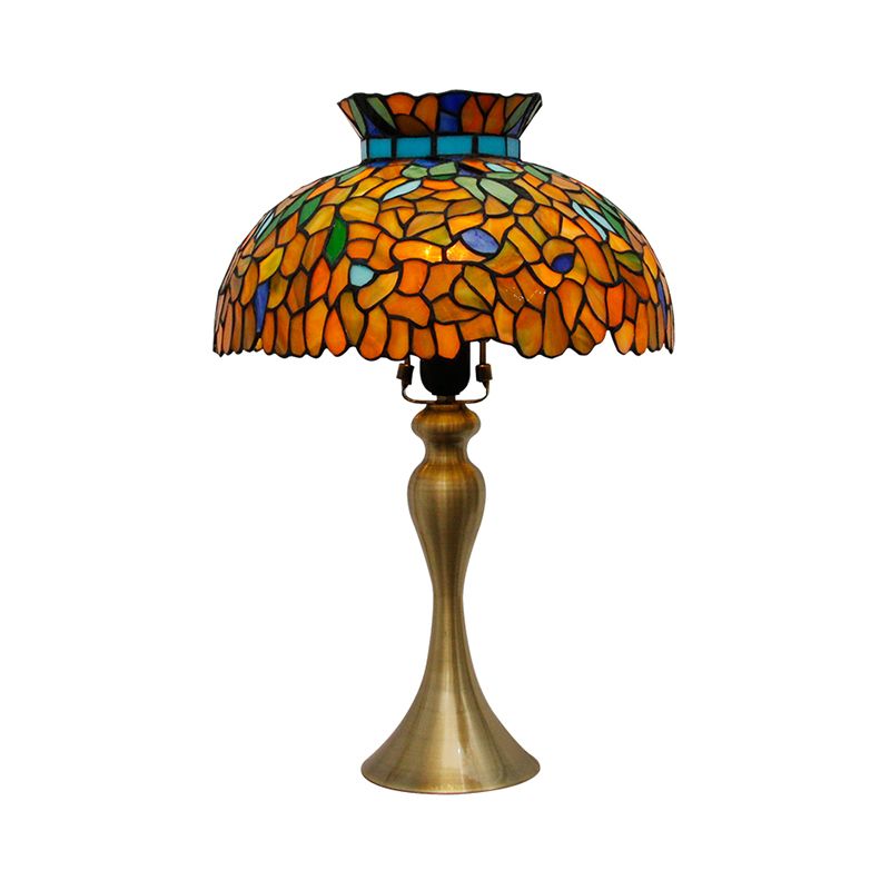 Lampe de chevet de dôme en verre tachée Vintage 1 éclairage de bureau en laiton léger avec base de sirène