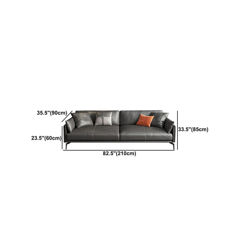 Scandinavian Dark Gray Stain-Resistant Storage Grain Leather Sofa & Chaise