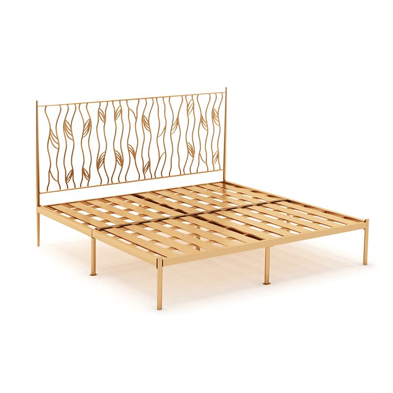 Metal Glam Bed Frame Rectangular Open-Frame Headboard Standard Bed