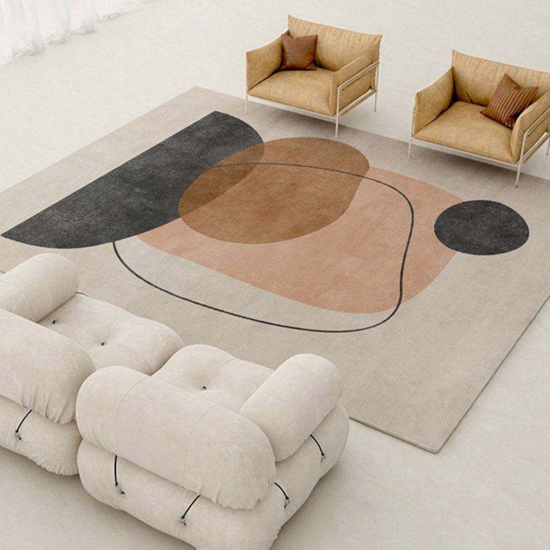 Modern Beige Rug Polyester Color Lump Rug Washable Rug for Living Room