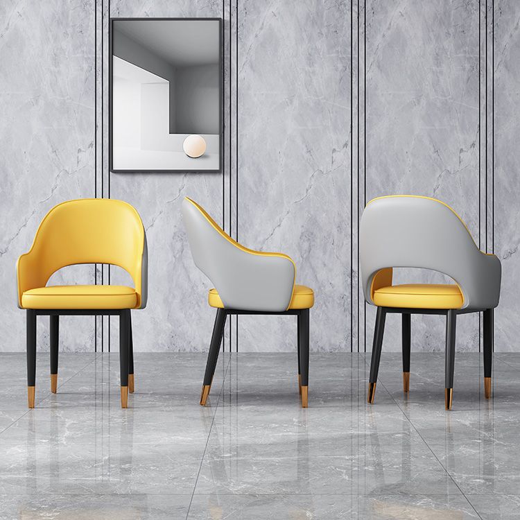 Glam Open Back Dining Arm Chair Leather Dining Chair for Kitchen