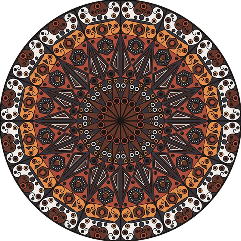 Moroccan Circle Pattern Rug with Flower Multicolor Polyester Rug Washable Pet Friendly Non-Slip Area Rug for Living Room