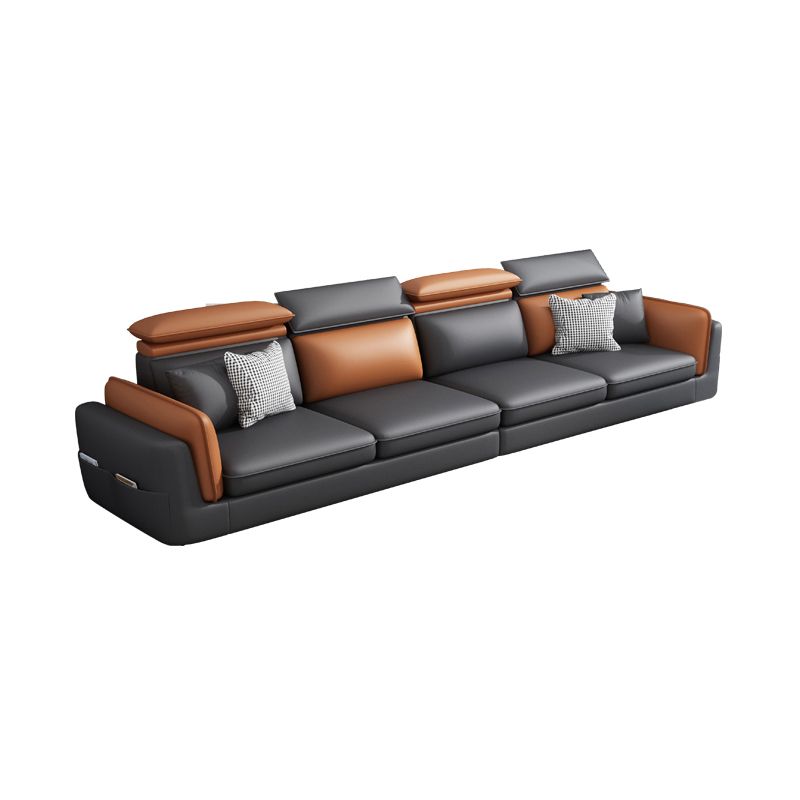 Scandinavian Dark Gray Cushion Back Faux Leather Storage Sofa & Chaise