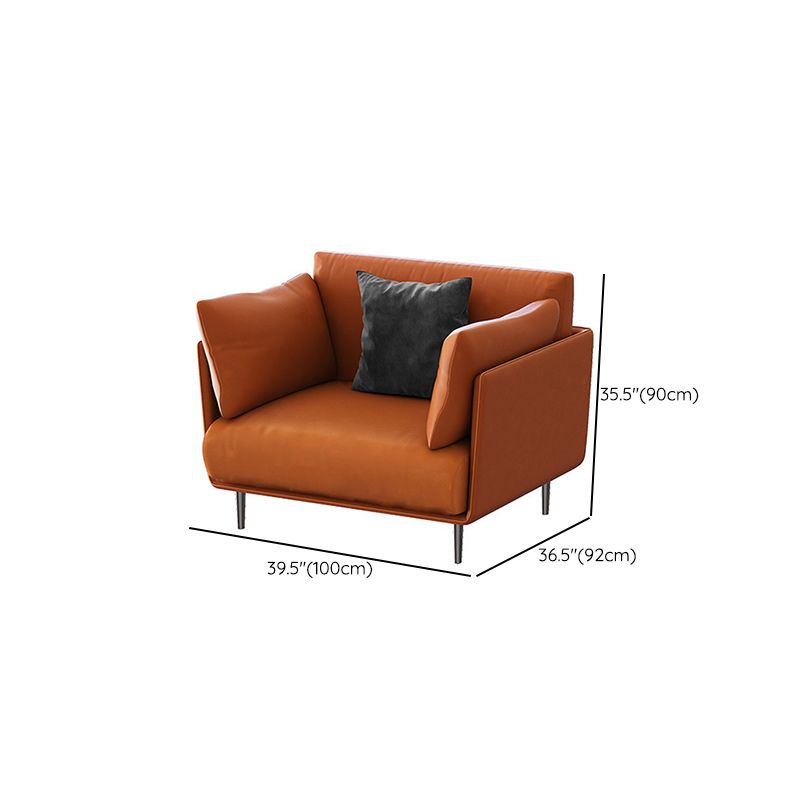 Standard Faux Leather Sofa Modern Pillow Top Arm Sofa in Orange