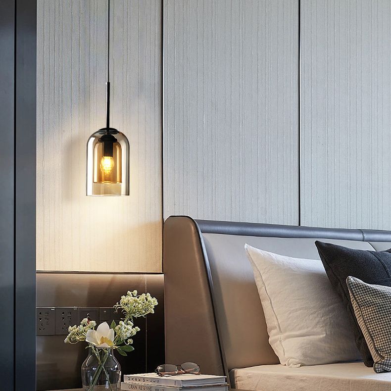 Double Glass Single Pendant Light in Modern Creative Style Wrought Iron Hanging Lamp for Dining Room