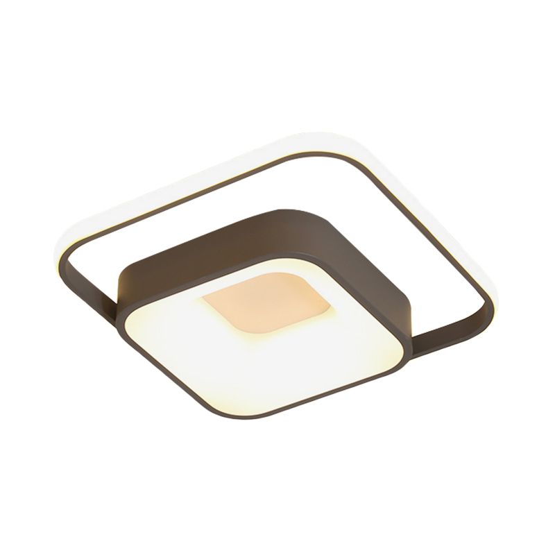 Square Flush Mount Minimalist Metal Gray/White Light LED Ceiling Fixture, Natural Light/Remote Control Stepless Dimming