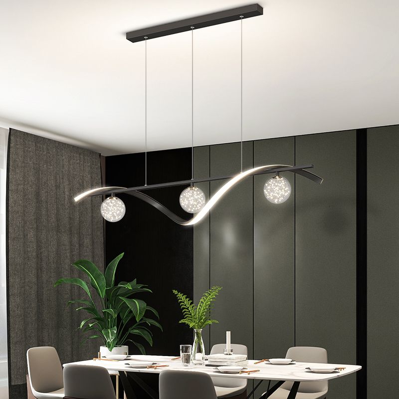 Nordic Light Luxury Simple Contemporary Style LED Hanging Island Pendant Light for Dining Room Bar