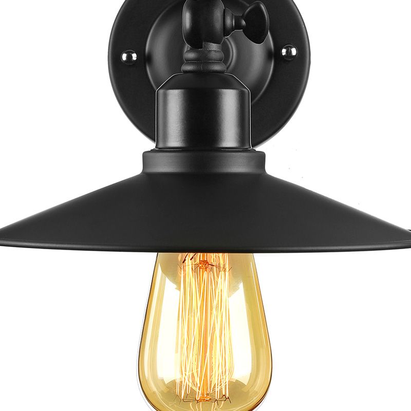 Schwarzes Finish Flared Leuchtenbeleuchtung mit Schwanenhals -Arm -Loft -Stil Metal 1 Lampe Esszimmer Wandleuchte