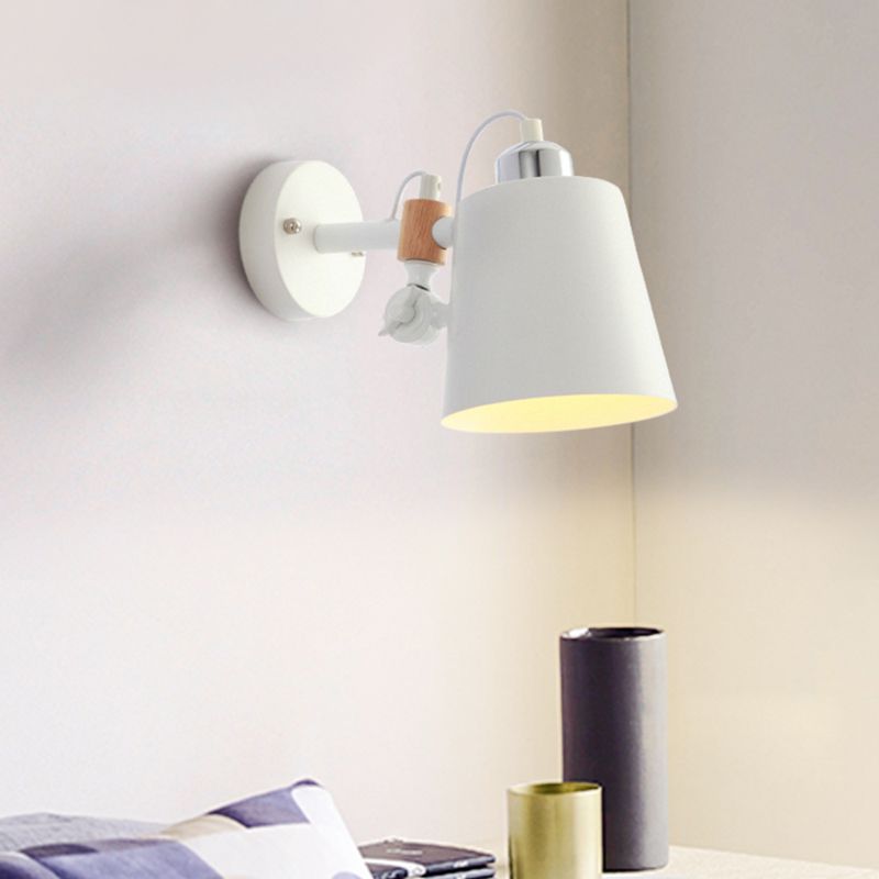 Metal Cone Wall Lighting Contemporary 1 Head Sconce Light Fixture in White with Adjustable Arm