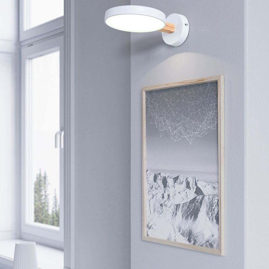 Modern Minimalist Circular LED Wall Lamp Wrought Iron Macaron Wall Light with Acrylic Shade