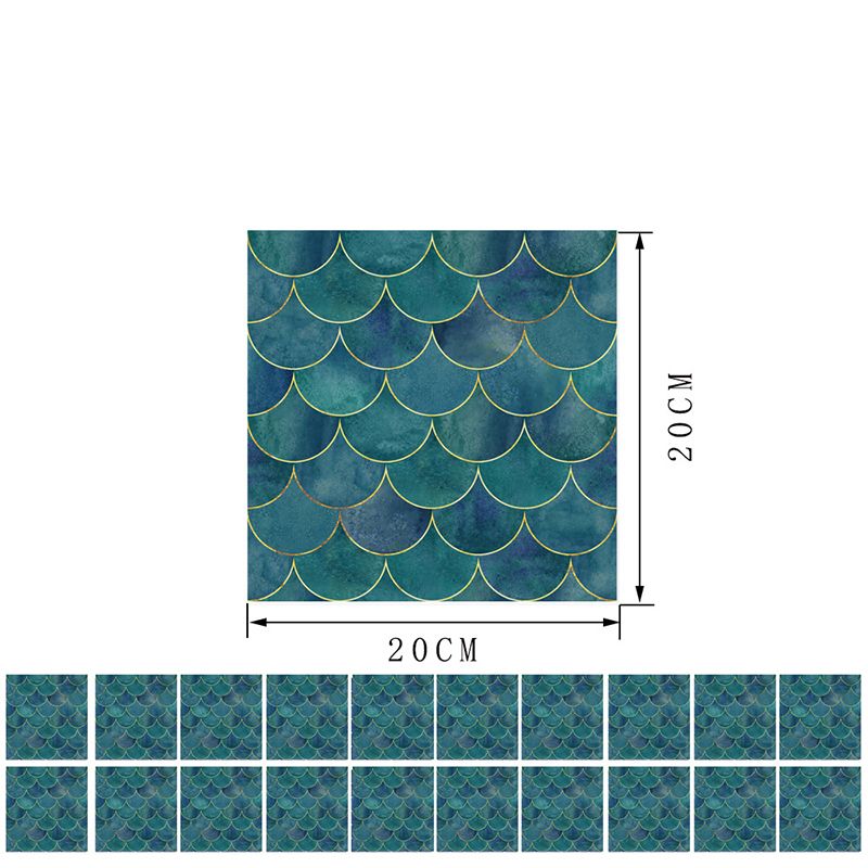 Blue Fishscale Wallpaper Panel Set 20 Pieces Self Adhesive Wall Decor for Washroom