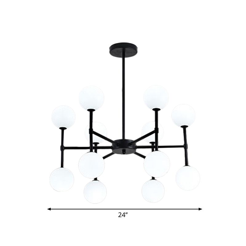 Bubble Shade Salon Chandelier Lighting Opal Verre 12 Light Modern plafond Pendant noir / or