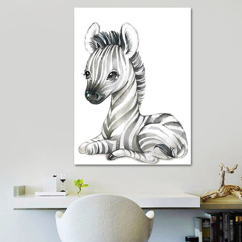 Cute Cartoon Animal Painting Canvas Wall Art for Baby Room, White, Textured Surface