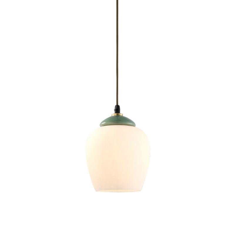 1 Light Tulip/Bell Pendant Lamp Traditional White Glass Hanging Light Fixture with Ceramic Top for Restaurant