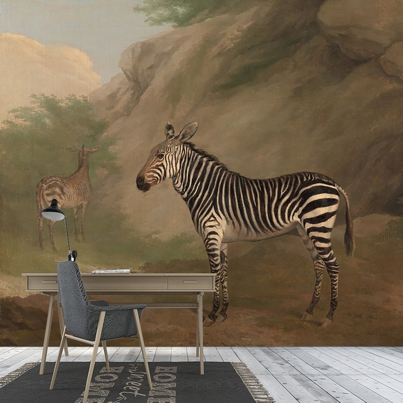 Brown Zebra Drawing Wallpaper Murals Animals Theme Rural Stain-Proof Wall Art for Stairs