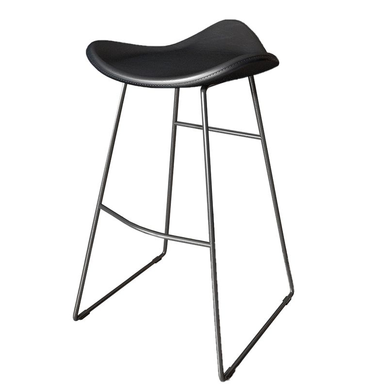 Contemporary Faux Leather Armless Bar Stools with Metal Base