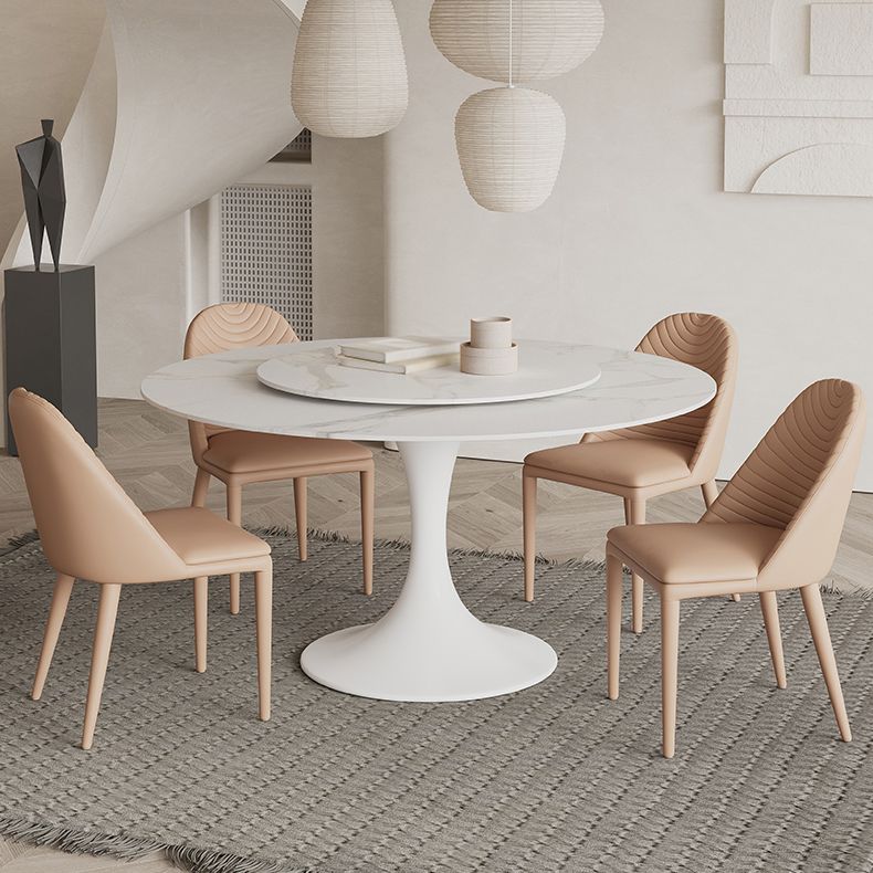 Modern Round Dinette Set 1/3/4/5/7 Pieces Dining Table Set with White Sintered Stone Top