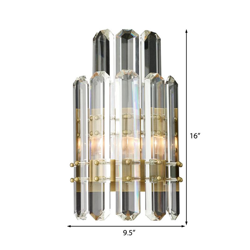 1/2-Bulb Bedside Wall Sconce Contemporary Style Chrome/Gold Wall Mounted Lamp with Clear Crystal Prism