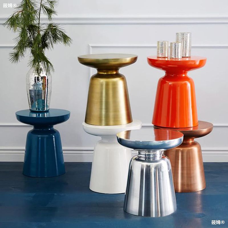 16.9" Tall Modern Mental Pedestal Side Table Solid Color Round Top End Table