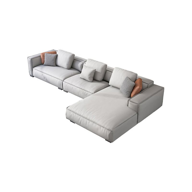 Nordic Faux Leather Sofa Square Arm Sofa with Bolster Pillows