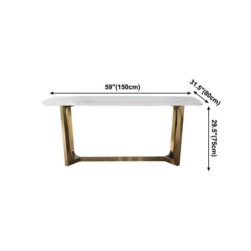 Luxury Sintered Stone Dining Table Rectangle Table with Metal Trestle Base