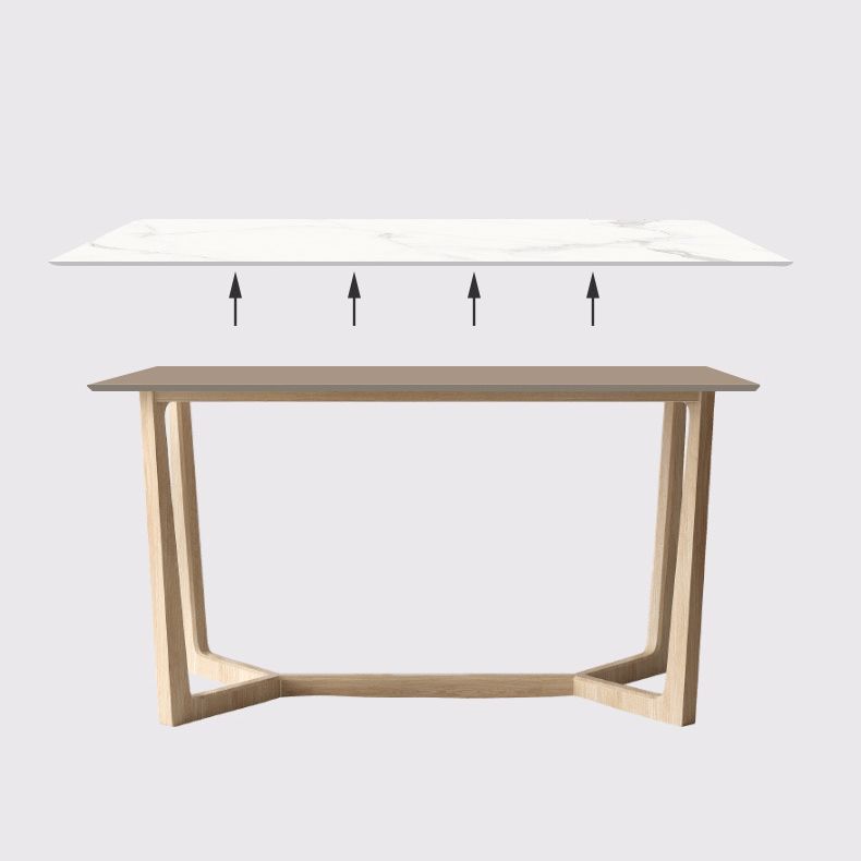 Contemporary Dining Table Set  with Solid Wood Table and PU Leather Chairs