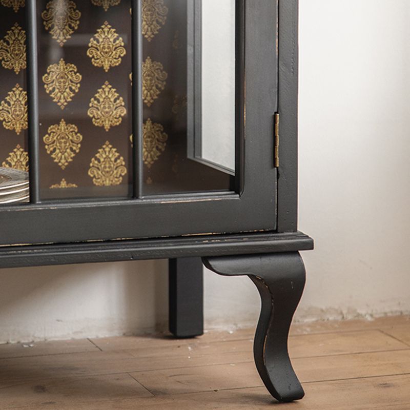 Traditional Glass Doors Curio Cabinet Solid Wood Storage Cabinet for Dining Room
