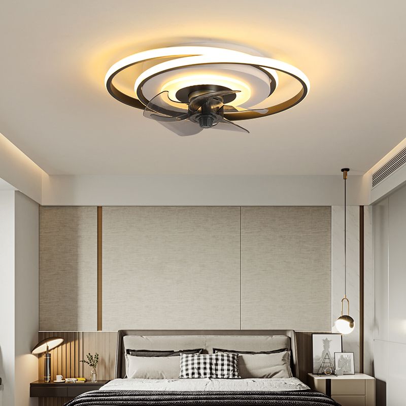 Nordic Style Ceiling Fan Lamp Mute LED Ceiling Fan Light with Silica Gel Shade for Bedroom