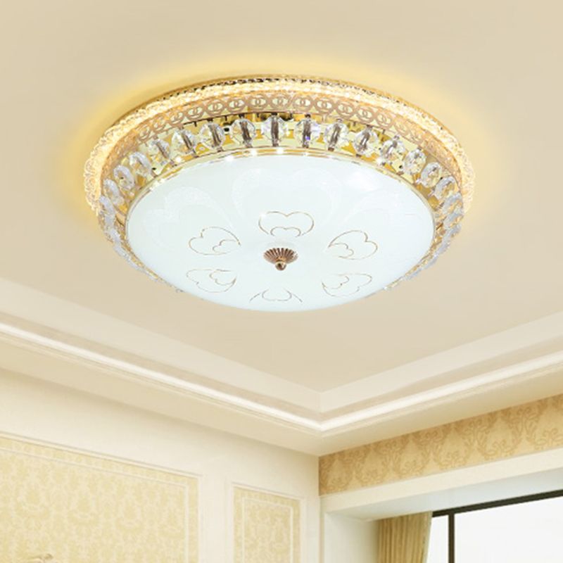 Circle Crystal Block Flushmount Lamp Modernist LED Gold Flush Light Fixture for Bedroom