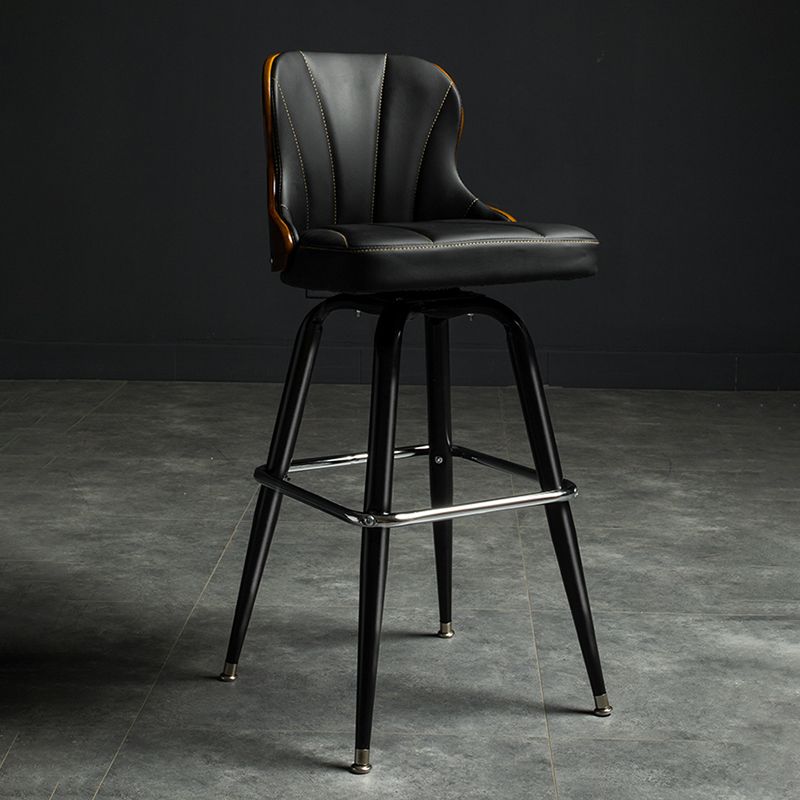 Modern Rotatable Backrest Counter Stool Iron Cafe Bar Stool with Leather Cushion and Pedal
