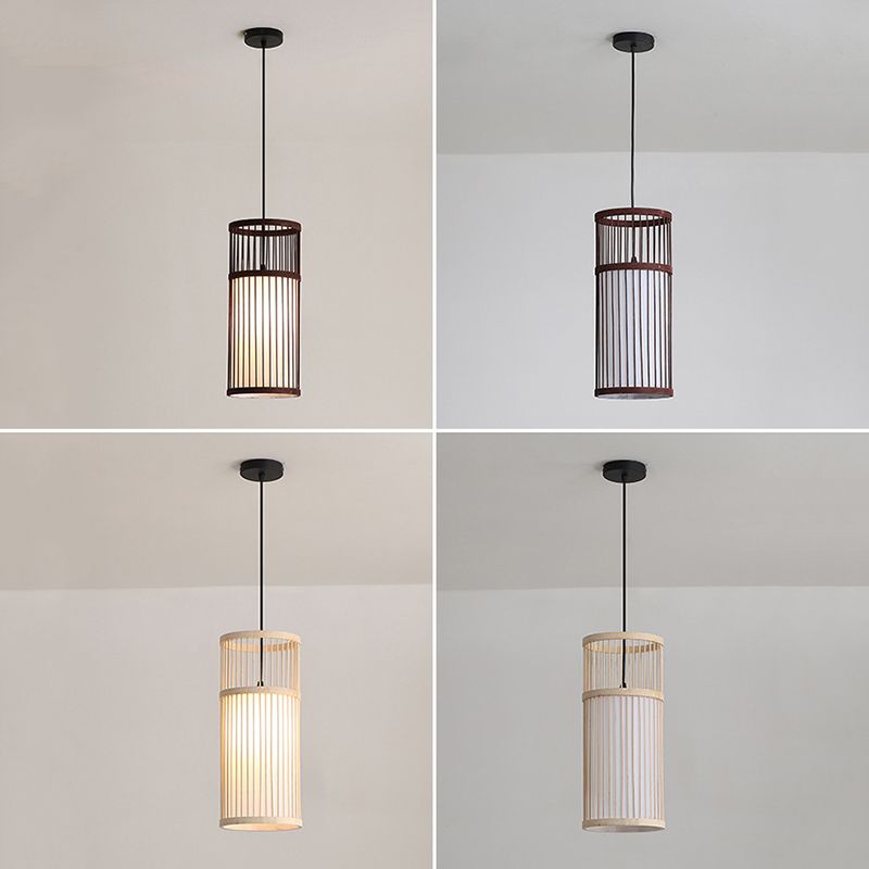 Einfacher 1-Licht-Anhänger Licht, Zylinder Bambuskäfig Schatten Anhängerlampe für das Restaurant