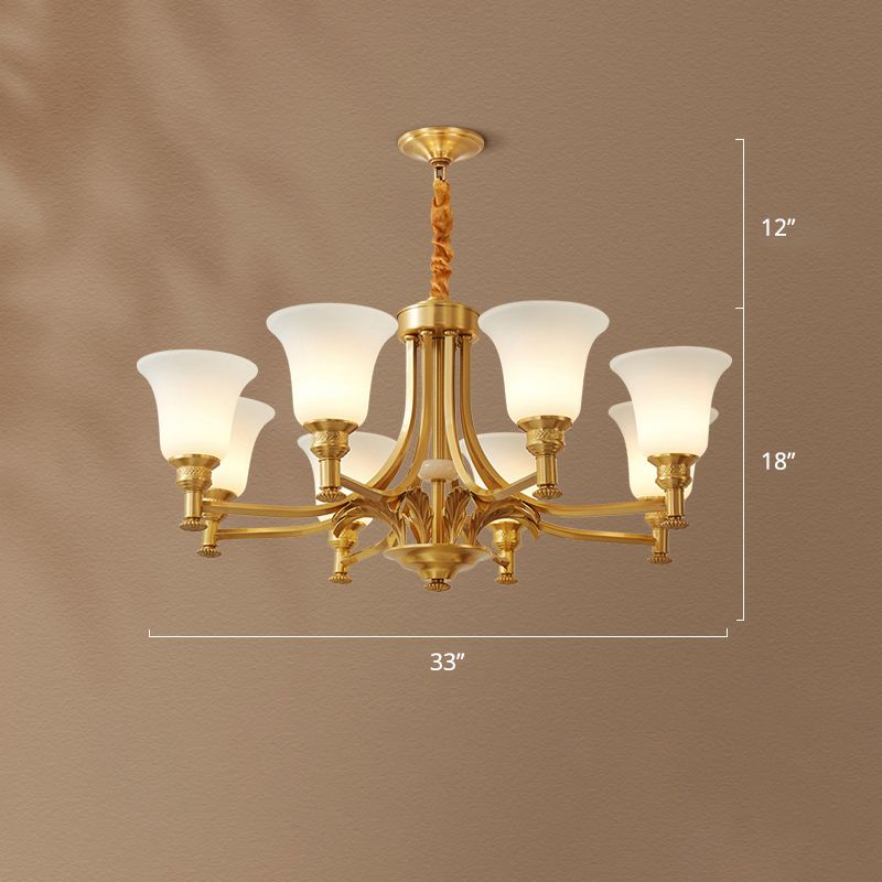 Flare Up Chandelier Traditional Frosted White Glass Hanging Light Fixture for Living Room