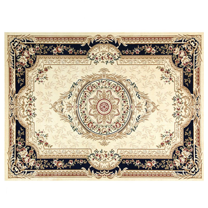 Beige traditionelle Fläche Teppichmedaillon Muster Polyester Fläche Teppich Easy Care Teppich für Wohnzimmer