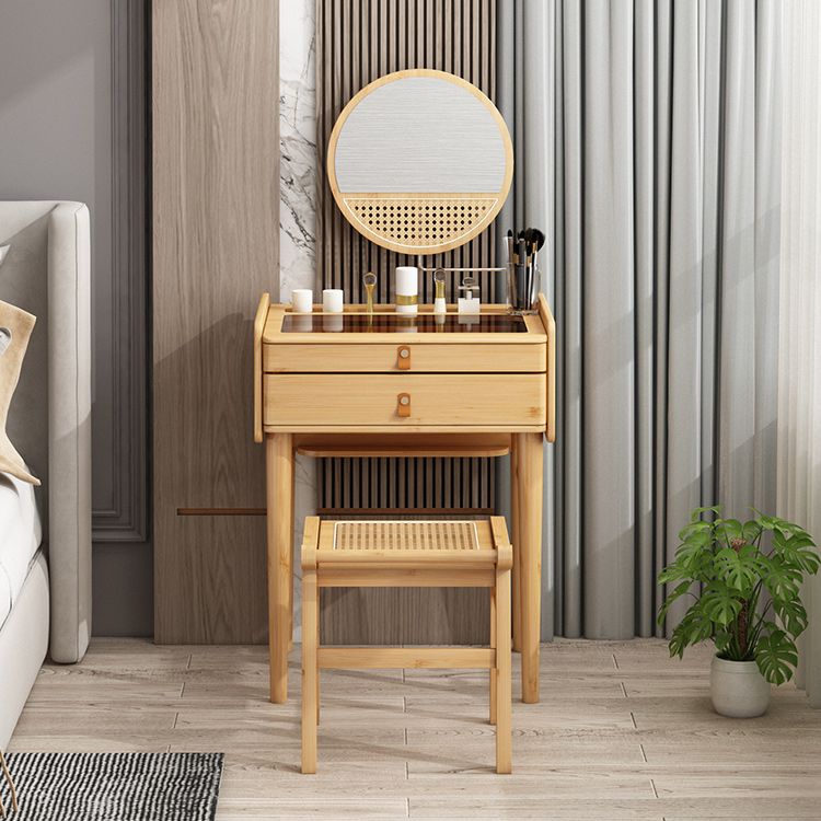 Mid-Century Modern Wood Vanity Makeup Table Vanity Mirrorl with Drawers for Bedroom