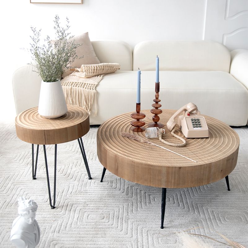 3 Legs Round Natural Finish Coffee Table Rustic Wooden Coffee Table